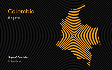Abstract Map of Colombia in a Circle Spiral Pattern with a Capital of Bogota. Latin America Set.