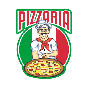 italian pizza chef vector illustration logo, label, emblem, sticker