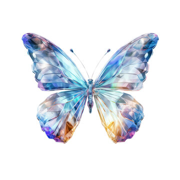 Hologram crystal butterfly isolated on transparent background,transparency 