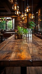 Fototapeta na wymiar Bar interior background with an empty blank wooden table.