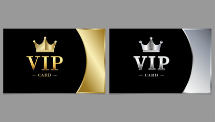 VIP. Gold and Platinum VIP Card Template - Design with Crown on Black Background.Luxury Design for VIP Member Gift Card Template.Modern Style for Business. Vector illustration.