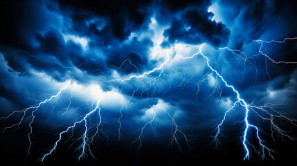 Electric Dance of Nature: Lightning Strikes Illuminate the Thunderous Dark Sky's Intense Beauty.