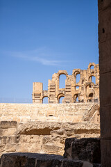 El Jem Coliseum. The largest Roman amphitheater in Africa. Unesco World Heritage.