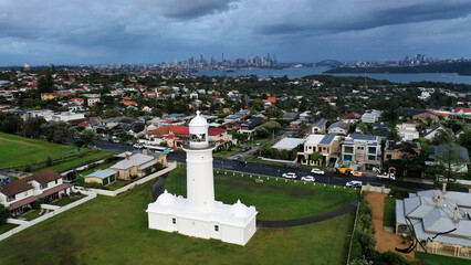 Macquarie Lighthouse historic place in Sydney Eastern suburb of Vaucluse. - obrazy, fototapety, plakaty