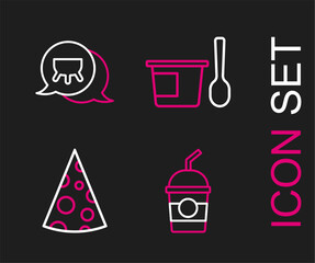 Set line Milkshake, Cheese, Yogurt container with spoon and Udder icon. Vector