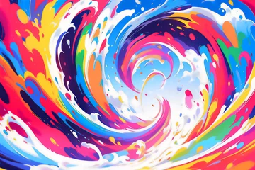 Tuinposter カラフルなインクが渦巻くポップで抽象的な背景 © Nagi Mashima