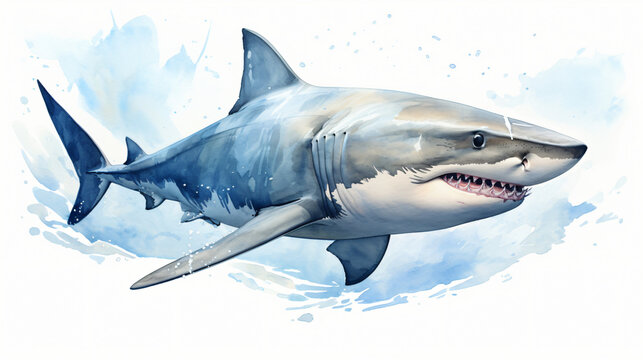 Image of a watercolor drawing of a Shark