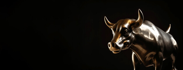 A monument of a bronze bull in the center of the street as a symbol of the stock market. AI...