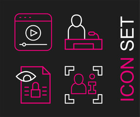 Set line Television report, Journalistic investigation, and Live stream icon. Vector