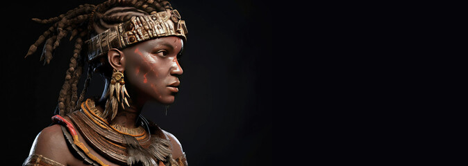 Brown-skinned young female creature of fantasy fairy tale magical stylization. AI generated.
