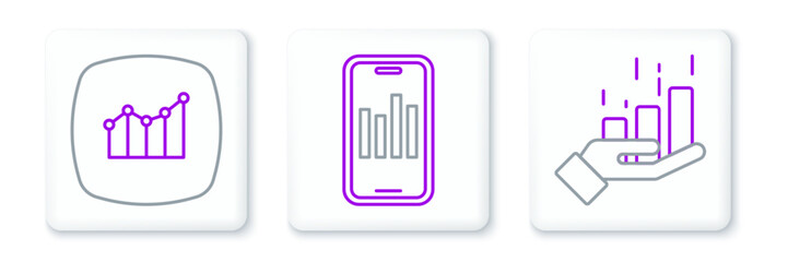 Set line Financial growth, and Mobile with graph icon. Vector