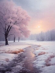 Obraz na płótnie Canvas Pastel Nature landscape with snowy winter landscape