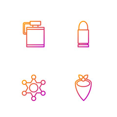 Set line Cowboy bandana, Hexagram sheriff, Canteen water bottle and Bullet. Gradient color icons. Vector