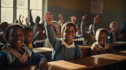 African American students raise your hand in the classroom - Powered by Adobe