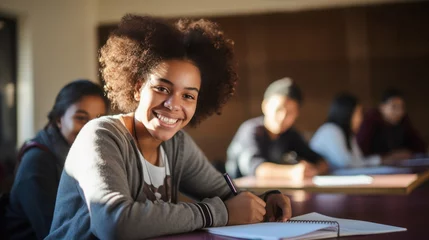 Fotobehang Black teenage students in the classroom © EmmaStock