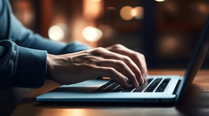 Close-up hands of content creator using the laptop