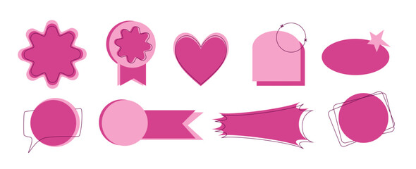 Simple pink banner collection. graphic template of ribbon, shape, circle. trendy, modern collection, set. header banner, header decoration, icon, emblem, sticker. for print, social networks. barbie