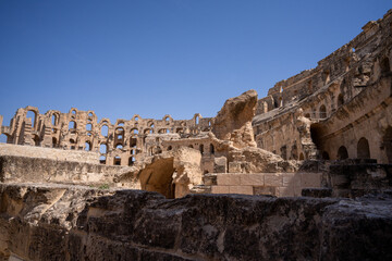 Fototapeta premium El Jem Coliseum. The largest Roman amphitheater in Africa. Unesco World Heritage.