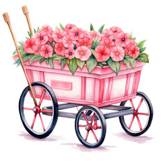 Fototapeta na wymiar Watercolor Cute Cart Flowers Valentine Clipart Illustration
