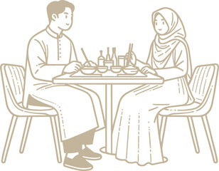 Muslim Couple's Dinner Illustration