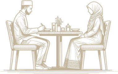 Muslim Couple's Dinner Illustration