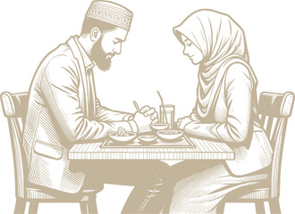Muslim Couple's Dinner Illustration