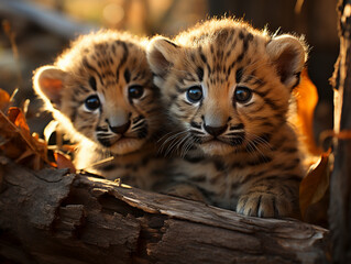 Obraz premium two leopards puppies , AI generated