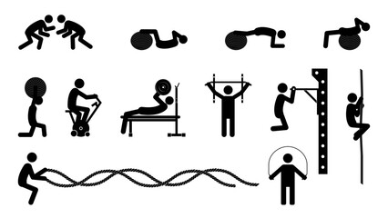Wireframe figures, big set of sports, flat vector illustration.