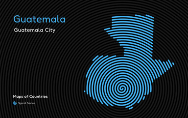 Abstract Map of Guatemala in a Circle Spiral Pattern with a Capital of Guatemala City. Latin America Set.