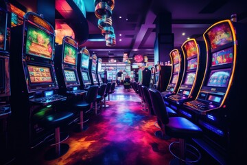 casino slot machines in the night club interior - obrazy, fototapety, plakaty