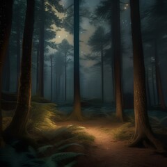 A nocturnal, glowing forest where creatures made of stardust roam freely1