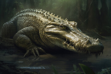 Obraz premium Crocodile in the forest - Generative AI