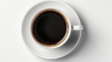 tasse à café isotherme sur fond blanc, tasse à café/mug avec du café noir chaud, vue de dessus