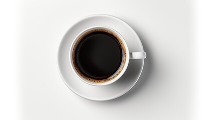Fototapeta na wymiar tasse à café isotherme sur fond blanc, tasse à café/mug avec du café noir chaud, vue de dessus
