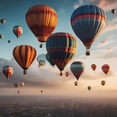 Fototapeta premium A whimsical, floating city of hot air balloons amidst a sea of clouds4
