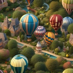 Fototapeta na wymiar A whimsical, floating city of hot air balloons with gardens in the sky4