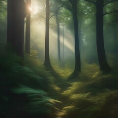 A mystical, illuminated forest with trees that sway to a celestial melody1