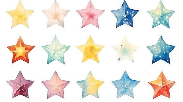 Watercolor Set of star elements collection clipart . generative ai