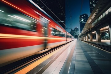 Fototapeta na wymiar fast train in business center with motion blur background