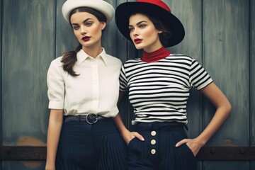 Vintage sailor fashion, striped shirts and wide-leg trousers.