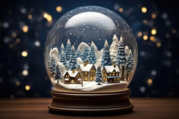Fototapeta na wymiar Whimsical snow globe showcasing a serene winter village scene.
