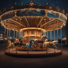 A whimsical, starlit carousel with animals that come to life and leap into the sky5