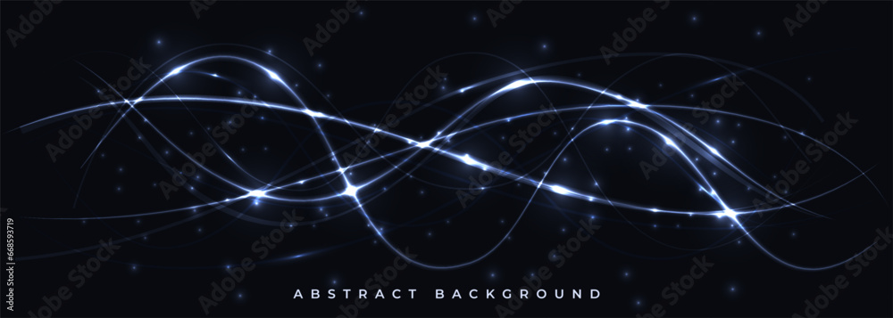 Poster Dark technology vector abstract background with light translucent luminous lines and highlights. Futuristic science tech wide banner. Vector illustration