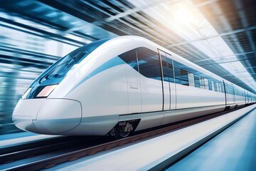 fast train in business center with motion blur background