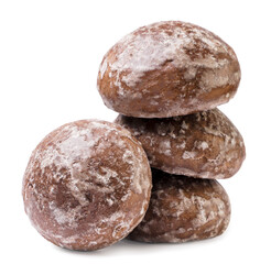 Chocolate gingerbread close-up on a white background.