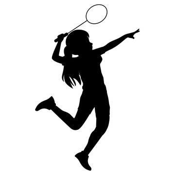 recommend clip art: cute girl play badminton silhouette