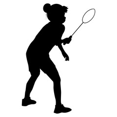 cute girl play badminton silhouette