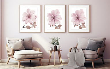 Modern living room , Design for wall framed prints Botanical Print Set of 3, frames ar 2:3, Floral Printable Art .