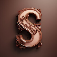 Milk chocolate letter S on brown background. Symbol of Dutch feast called Sinterklaas or Saint...