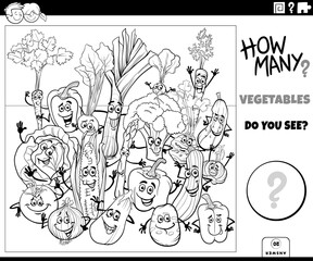 counting cartoon vegetables characters educational activity coloring page
